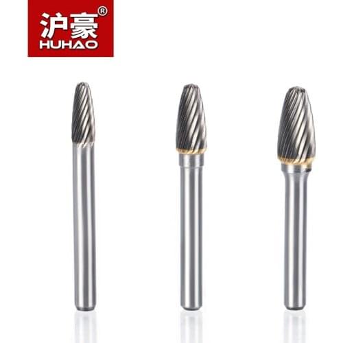 HUHAO 2pcs/lot 6mm Shank Tungsten Steel Cutter Metal Grinding Carving Rotary File Cylindrical Router Bit Polishing F Type