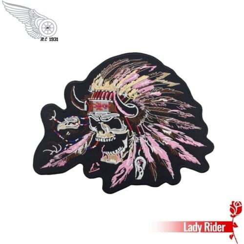 Indian lady rider skull patch custom new embroidery iron on patches for clothing jacket hippie tshirt