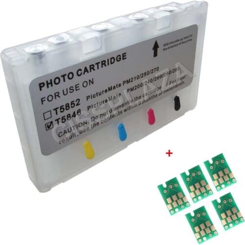 CISSPLAZA 5pcs t5846 Refillable ink cartridge compatible for Epson PictureMate 200 pm240 pm260 pm280 pm290 ARC chip