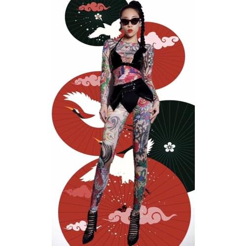 Cartoon Pattern Spandex Jumpsuit Women Singer Dancer Nightclub Bar Bodysuit Womens Birthday Celebrate Stage Leggings DJ