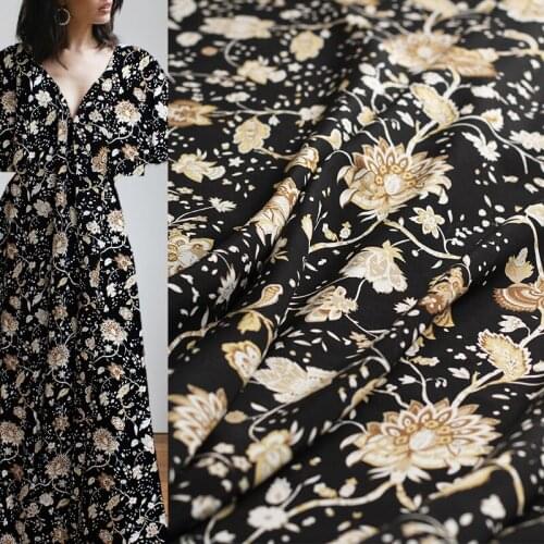 Red Raspberry 18momme Elastic Crepe Silk Flowers Printed Fabrics Garment Materials Women Dress DIY Sewing Cloth Freeshipping