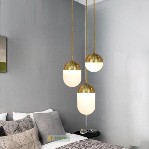 Indoor Dining Room Lighting cord pendant light Iron Copper-plated glass Hanging Suspension Luminaire bedroom lamp Mirror lamps