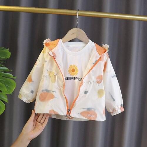 Baby Girls Jacket Cartoon Print Hooded Embroidery Jacket Coat Kids Spring Autumn Drawstring Casual Windbreaker Outerwear