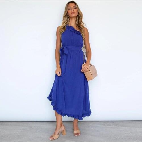 Summer Women Solid Sleeveless Long Dress Slim Diagonal Collar One-shoulder Dresses High Waist Casual Plus Size Streetwear Dress