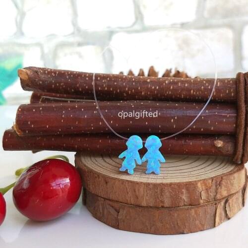 1pc Fashion 8*13mm Blue Synthetic opal two Boys Stone Necklace Invisible Transparent Fishing Line Chain Necklace For Women