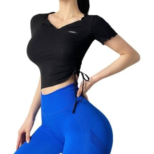 Fashion Gym Top SportsWear For Women Slim Running Fitness Clothes Short Sleeve Yoga Shirts Sport Top Breathable Fitness Yoga Top