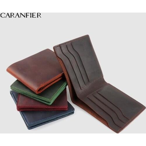 CARANFIER Mens Wallets Genuine Cowhide Leather High Quality Men Wallet Short Women Purses Unisex Credit Card Bag Business Wallet