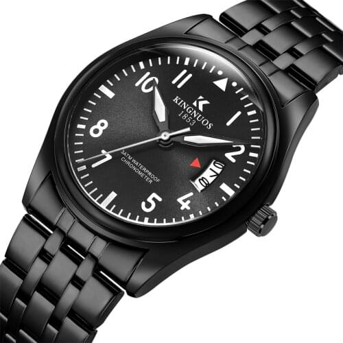 KINGNUOS 2020 Specials All Black Mens Steel Band Watch Arabic Digital Calendar Function Waterproof Watch