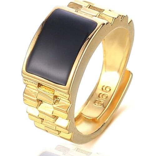 Black Oil Driping Men Ring Gold Color Male Resizable Finger Jewelry