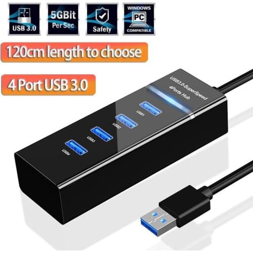 New 4 Port USB 3.0 Hub Splitter High Speed Multiport Slim USB Hub Adapter with USB 3.0 Cable LED Indicator Portable USB Extender