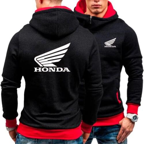 2021 Autumn Winter New Men‘s Hoodie Honda Car Wing Logo Slant Front Zip Hoodie Sweatshirt Fleece Warm Pullover Man Hoody Jacket
