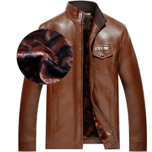Autumn and winter leather jackets mens stand collar leather jacket men jaqueta de couro masculino plus velvet thickening brown