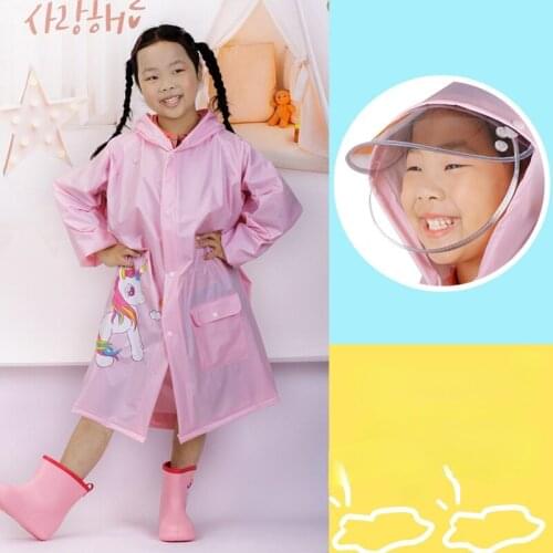 Cute childrens raincoat waterproof childrens raincoat jacket with backpack position with double brim