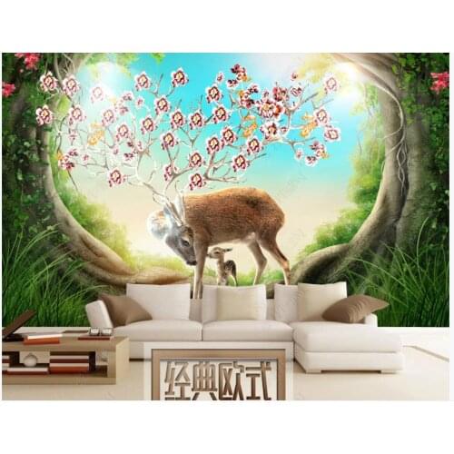 Custom photo wallpaper for walls 3 d murals Modern hand-painted fantasy forest deer living room background wall decorative