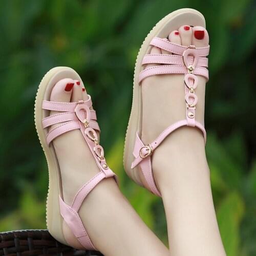 Women Plus Size Shoes Sandals New Summer Ladies Genuine Leather Flat Sandals Bottom Versatile Non-slip For Pregnant Ladies