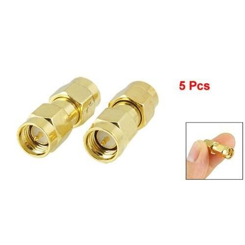 SODIAL(R) 5 Pcs Gold Tone SMA Male to SMA Male Plug RF Coaxial Adapter Connector