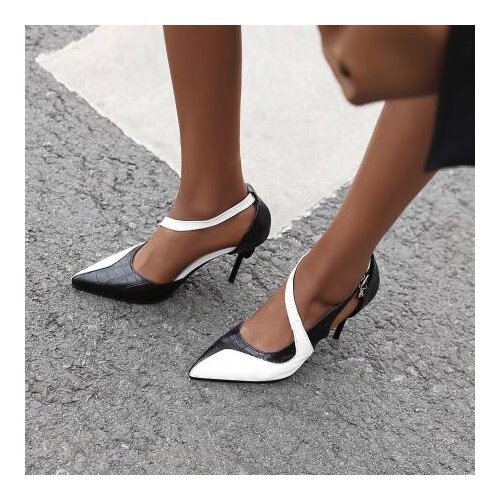 Spring and Autumn Single shoes Womens shoes High heels fashion Sexy Fine heel splice pu Big size 32-48 Heel 9cm yellow black