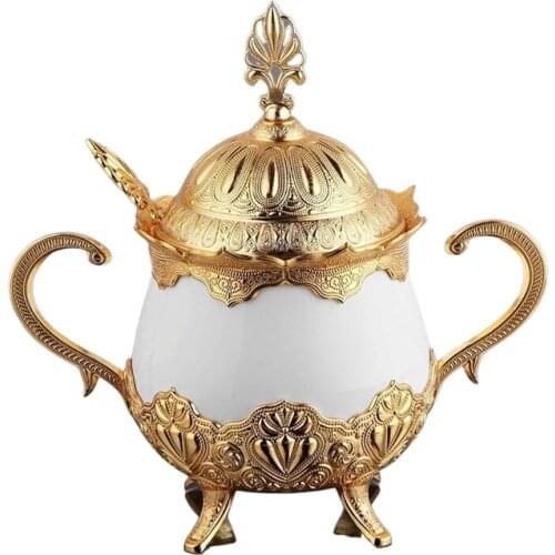 Turkish Delight and Sugar Bowl Porcelain and Zamak Round Turkish Decorative Authentic Medieval Style Wedding New Home Gift