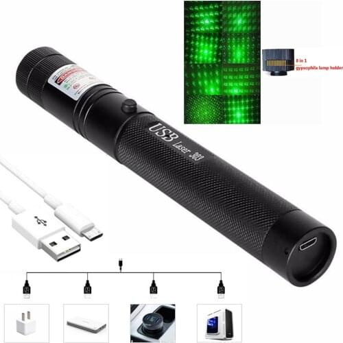 High power laser pointer USB charging green red purple laser pointer 8000m 532nm laser pointer hunting laser 8 in 1 laser cap