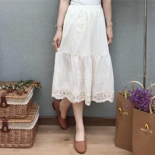 Mori Girl Multi Layer Lace Cotton Skirt Women Fairy Lace Embroidery Elastic Waist Hollow Princess Underskirt Kawaii Skirt Z025
