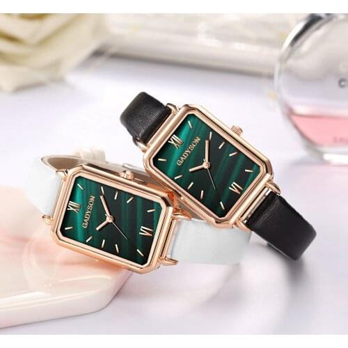 Green Malachite Quartz Movement Roma Vintage Ladies Wristwatches Dropshipping Women Small Square Plate Belt Watches