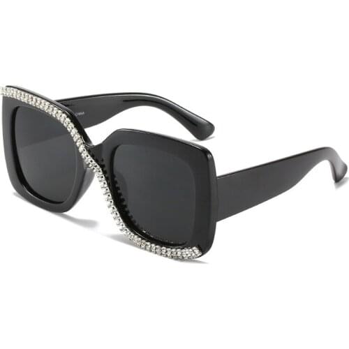 Oversized rhinestone crystal sunglasses women 2021 futuristic diamond bling sun glasses square rimless oculos de sol feminino