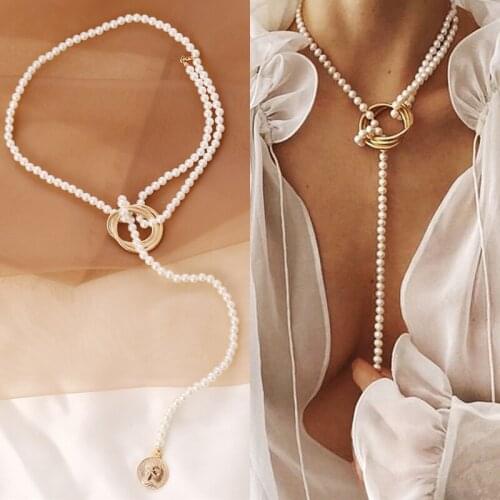 Vintage Pearl Chain Metal Coin Portrait Pendant Necklace for Women Girls Teens Pearls Necklaces Jewelry 2021 Trend New Arrival