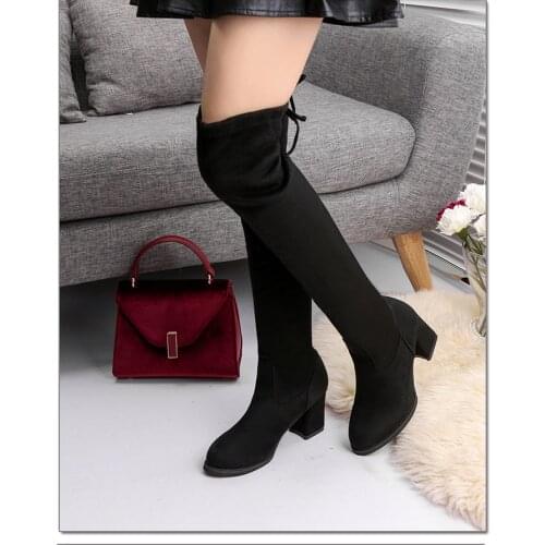 2020 top quality Women Boots Spring Winter Over The Knee Heels Quality Suede Long Comfort Square Botines Mujer Thigh High Boots