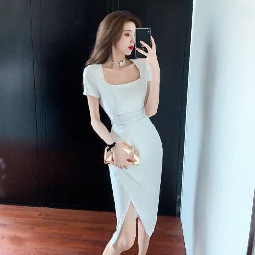 Women clothing Sexy vintage Dress New Irregular Cross Split High Waist 2021 New White Short Sleeve Maxi Dress Women See 322C