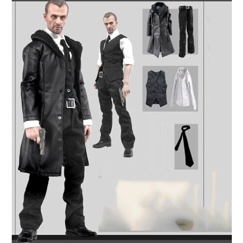 1/6 Male Leather Coat Suit Windbreaker Clothing Sets with Accessories for 12'' Men Bodies Figures