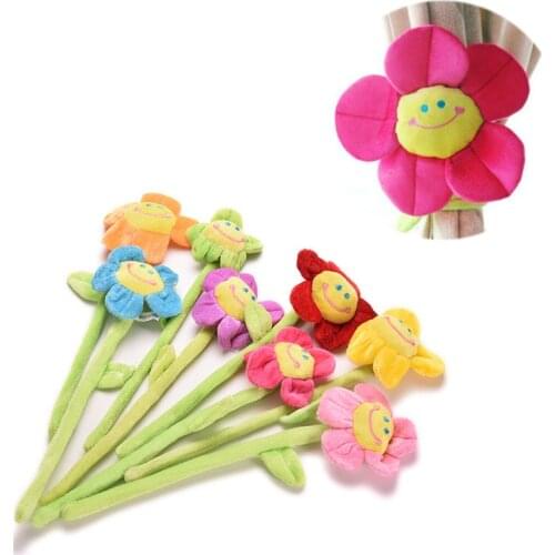1pcs Lovely Home Dcor Girls Gift Cartoon Curtain Clip Sunflower Plush Flexible Tieback Toy