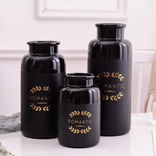 1pc Black Cearamic Vase Olive Leaf Flower Vase Water Planting Container Home Decorative Wedding Gift without Hole