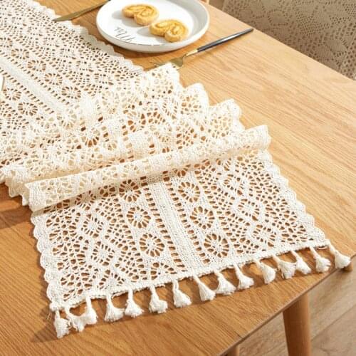 1Pcs Lace Hollow Tablecloth Crochet vintage tassel tablecloth Dinner wedding decoration dining table long hollow table cloth
