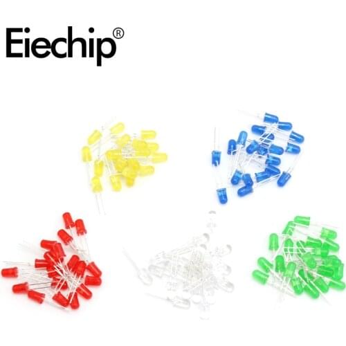 100Pcs F5 5MM LED Diode Light Red/Yellow/Blue/White/Green Led diode Assorted Kit 5mm leds light-emitting electronic diy set