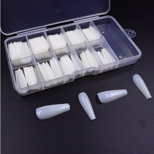 100pcs/box Coffin Nails False Mixed Size Long Ballerina Fake Nails Clear Natural Tips Nail Extension Acrylic Full Cover Manicure