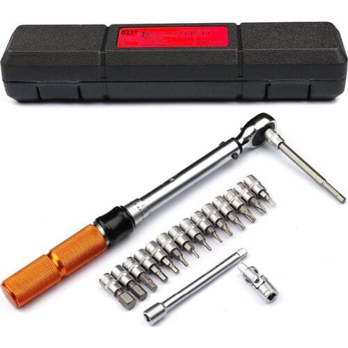 19Pcs 1/4 Inch Drive 1-25Nm Adjustable Wrench Bicycle Repair Tools Kit Ratchet Mechanical Torque Spanner Manual Wrench Suit