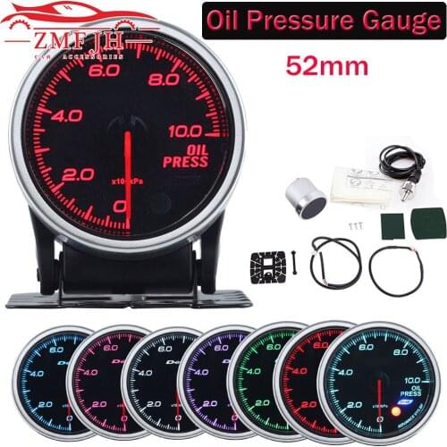 2 Inch 52MM Smoke Lens 0-10Bar Oil Press Gauge 7Color LED Display Oil Pressure Meter With Stepper Motor