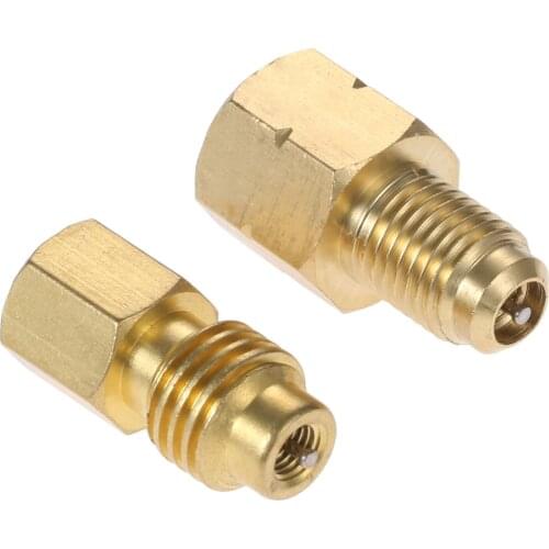 2Pcs R1234yf Hose Adapter 1/2inch ACME LH Left Hand 1/4inch SAE Female FL Brass Valve Core