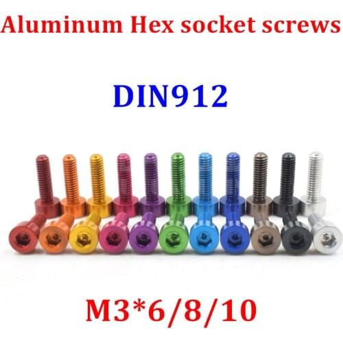 20pcs M3 Aluminum screw M3*6/8/10/12 anodized aluminum alloy hexagonal socket Hex head cap screws