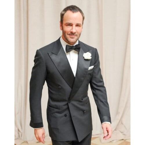 2018 Smoking Grey Men Suit Slim Fit Double Breasted 2 Piece Tuxedo Custom Prom Wedding Suits Blazer Terno Masuclino Jacket+Pant