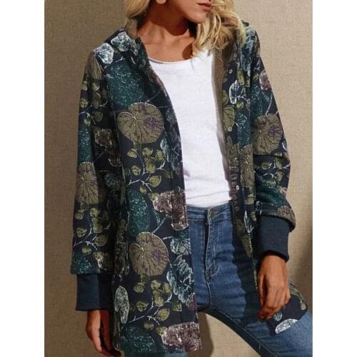 2021 Winter New Hooded Zipper Plush Print Long-sleeved Mid-length Female Jacket Temperament Femme Qn
