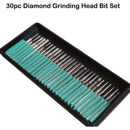 30 Pcs/set Diamond Point Burr Bits Drill Head Dremel Accessories Needle Tip Grinding Alloy Cylindrical Ball 3.0mm Shanks