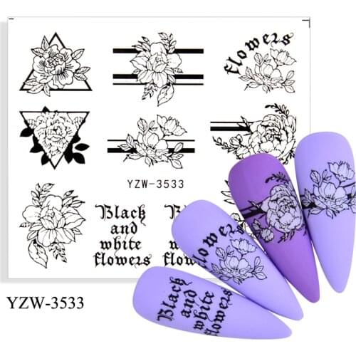 WUF 4PC Nail Sticker Flower Black Butterfly Note Beauty DIY Water Transfer Stamping Nail Art Tips Nail Decor Manicure Decal