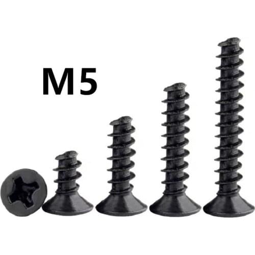 500PCS M5x10/12/16mm KB Black 304 Stainless steel cross countersunk head flat tail self-tapping screw