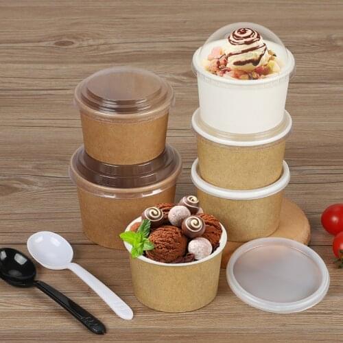 50pcs White disposable ice cream cup party birthday favor 200ml 300ml pudding jelly dessert paper cups with lid takeaway package