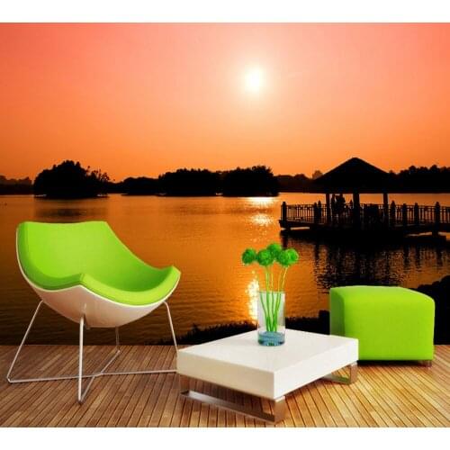 Free Shipping Charming Scenery Sunset Sunrise TV Background Wall Custom 3d Porch Mural River Bridge Living Room Wallpaper