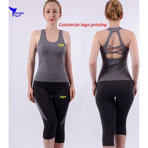 Custom LOGO Quick Dry Elastic Yoga Set Sportswear Sports Vest+Capris Tights 2PCS Sport Suit Fitness Gym Running Exercise Clothes