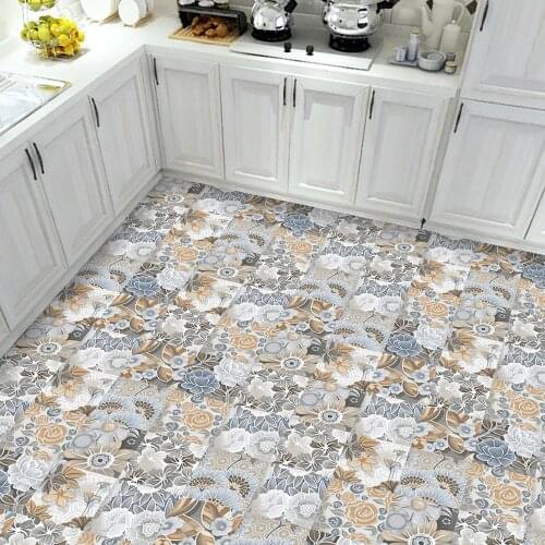 Flowers Pattern Strip Tiles Floor Wall Sticker Kitchen Bathroom Furniture Renovation Home Decor Wallpaper Peel & Stick Art Mural