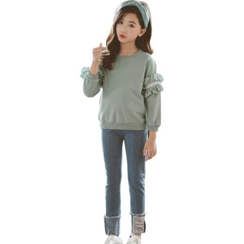 Kids Sport Clothes Girls Sweatershirt + Jeans Girls Outfits Letter Girls Tracksuit Casual Style Childrens Costume