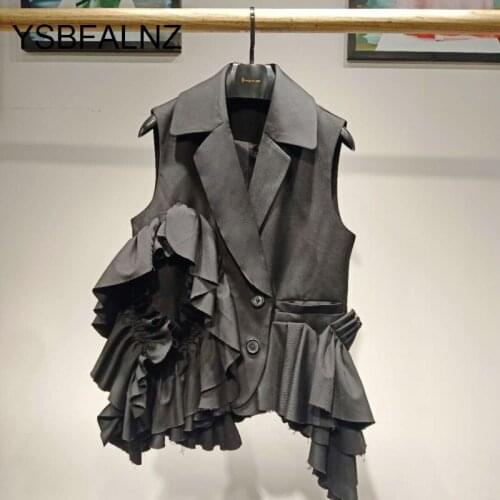 Fad Spring New Outerwear Layers Ruffles Design Vogueable Loose Vogue Black Blazer Vest Women Ruched Casual Coats Clothing